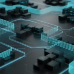 Futuristic digital landscape showing connected AI data networks and cloud servers symbolizing scalable AI infrastructure growth