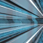 Abstract futuristic data infrastructure visual with AI and layered data architecture elements.