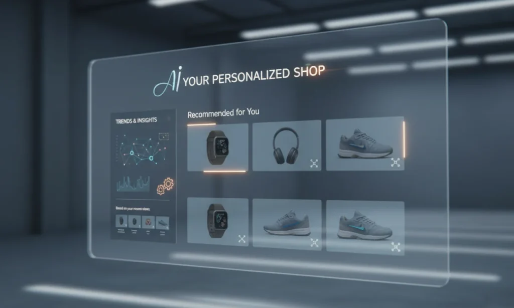 Image of AI-powered personalized product recommendations appearing on an online store interface.