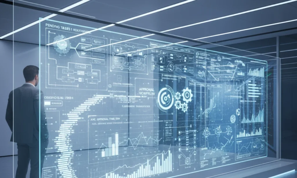 Visual representation of IT backlogs with delayed workflows and a product manager waiting behind digital request queues.