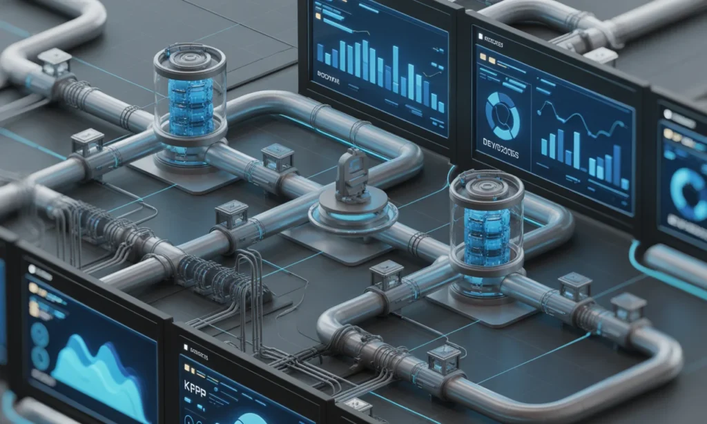 AI development process transforming data and models into measurable business outcomes