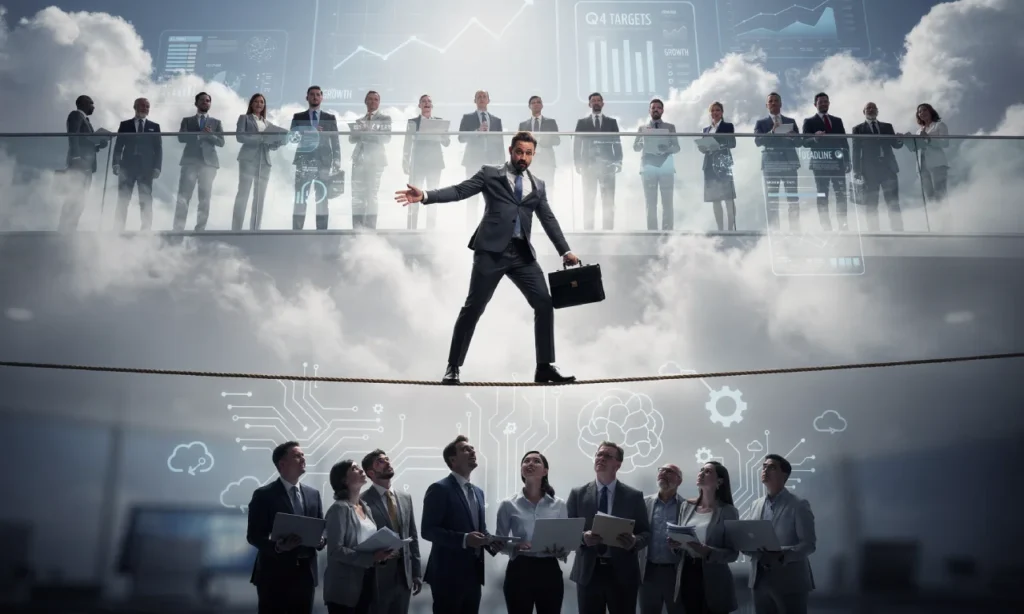 Manager balancing executive pressure and team concerns during AI transformation