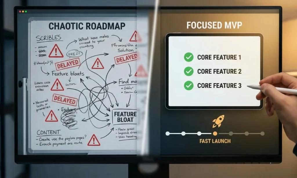 Focused Web3 MVP feature set compared to overbuilt crypto product roadmap