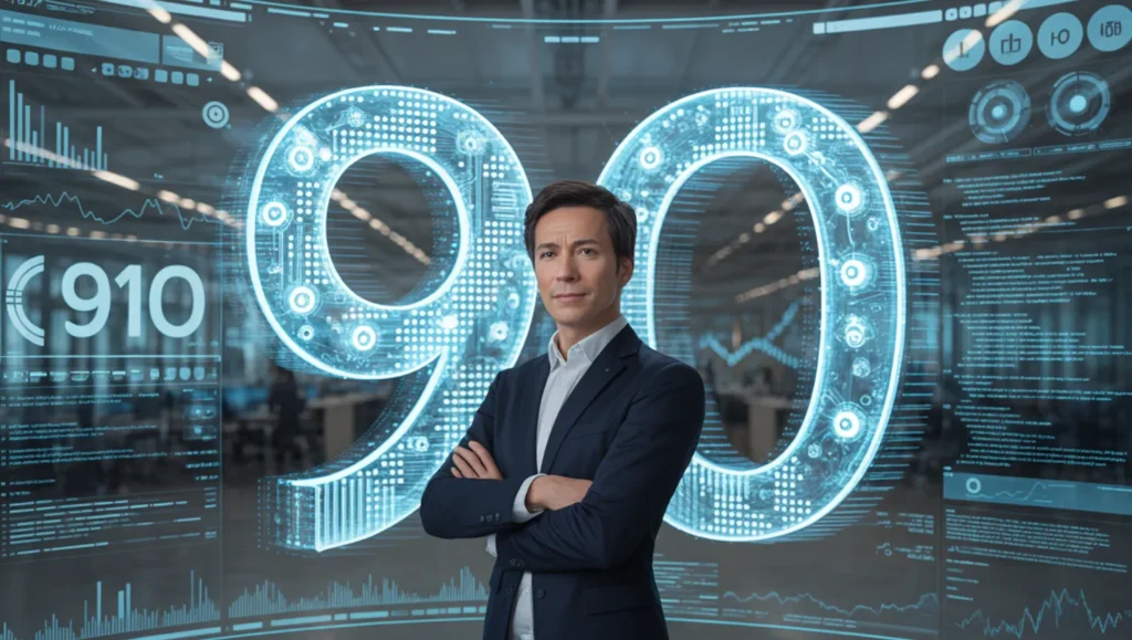 Founder using AI dashboards to build a funded startup in 90 days — visualizing rapid startup development and innovation.