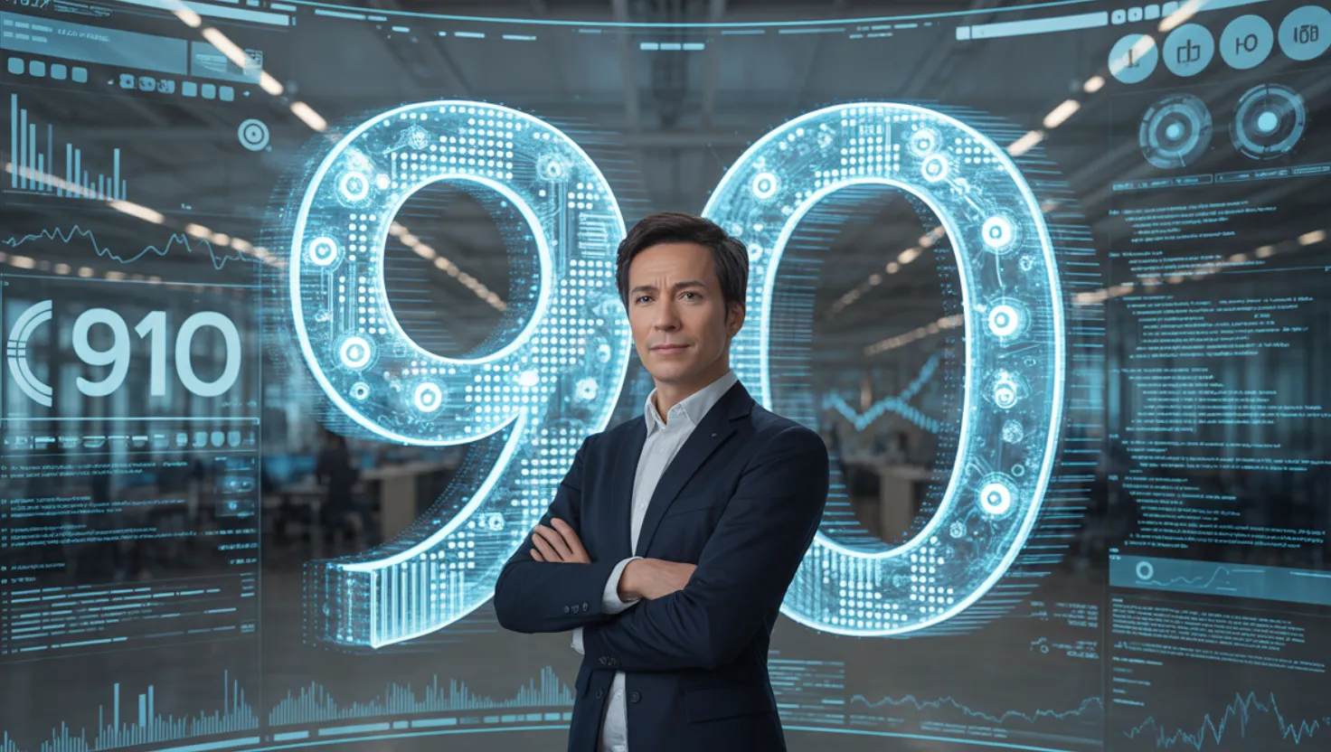 Founder using AI dashboards to build a funded startup in 90 days — visualizing rapid startup development and innovation.