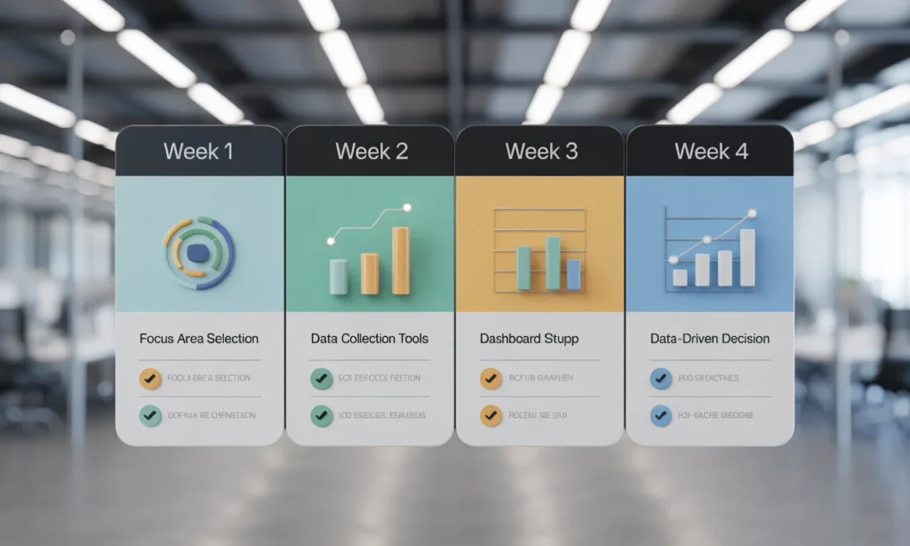 Four-week AI adoption roadmap showing steps for implementing data-driven decisions in a small business.