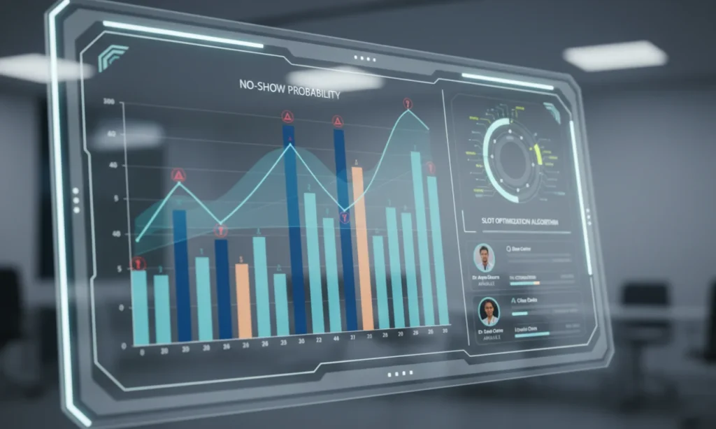 AI scheduling dashboard showing predictive analytics and optimized appointment scheduling for providers.