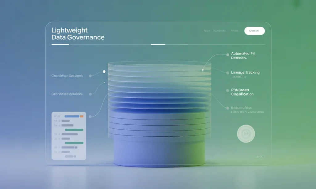 Diagram visualizing lightweight, automated AI data governance with PII detection and lineage tracking.