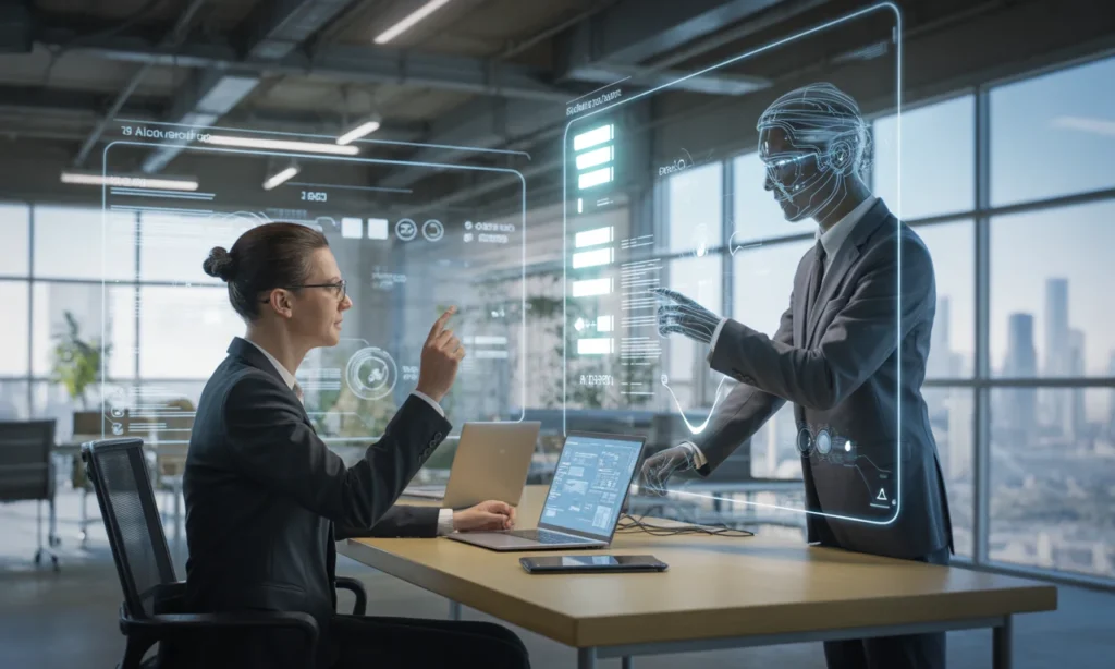 Illustration of internal engineering teams collaborating with augmented external AI specialists.