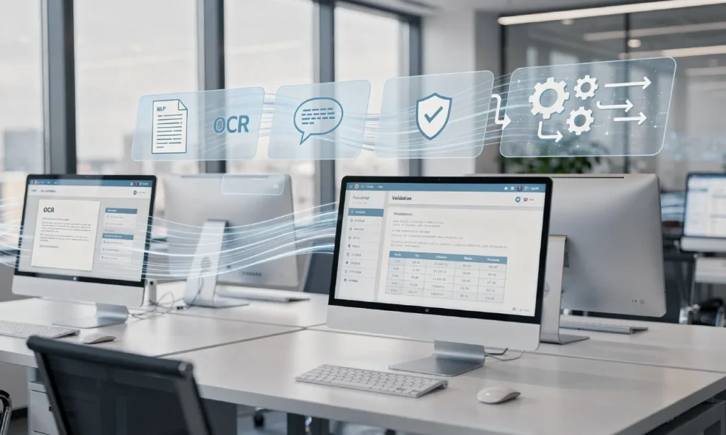 AI system automatically processing financial documents and extracting structured data through OCR and NLP workflows.