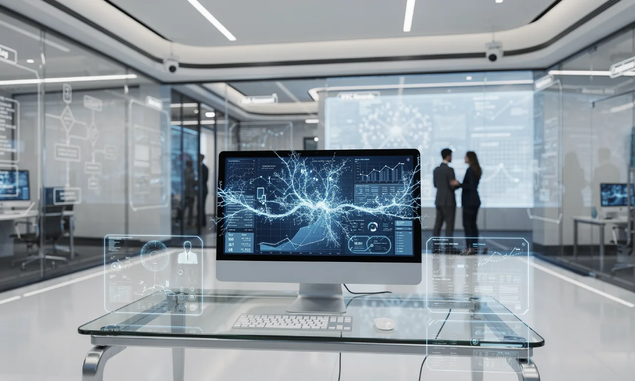 Financial institution using AI with compliance and audit overlays representing responsible AI governance.